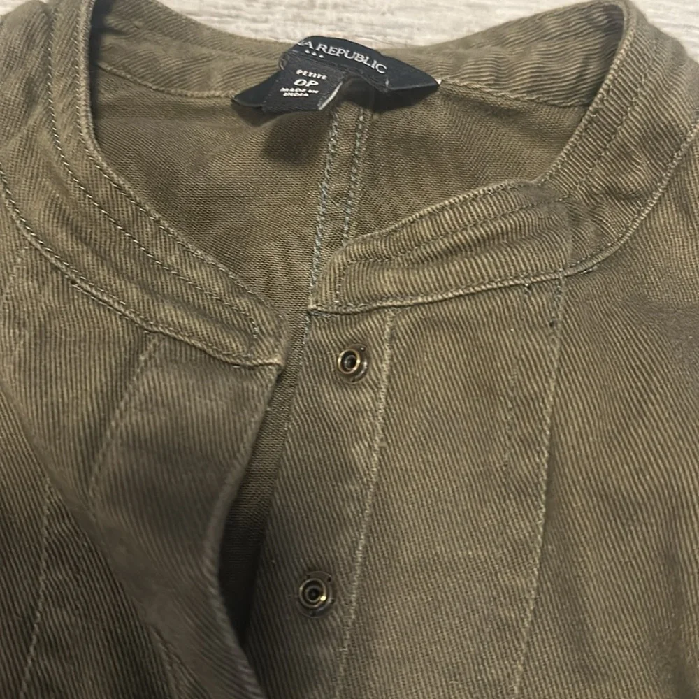Banana Republic Shirt Dress Womens Olive Green 3/4 Sleeve Belted Army Style Sz 0 - Picture 4 of 6